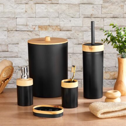Tohana Seramik Banyo Seti Siyah Bambu Beşli